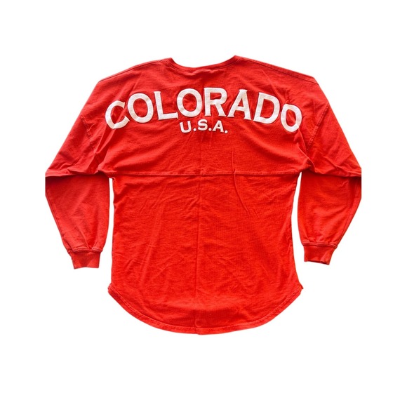 Spirit Tops - Spirit Jersey Colorado USA V-neck T Shirt Orange Top Women's Small Oversized‎